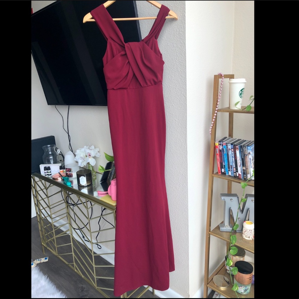 Maroon Off the Shoulder Gown